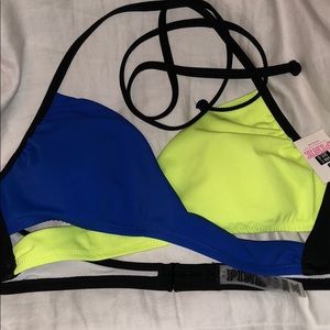 NWT VS Pink brand Blue and Hot Yellow Bikini Top
